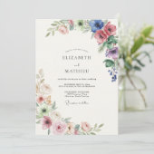 Invitation Mariage Fleur Sauvage Corail Pervenche (Debout devant)