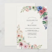 Invitation Mariage Fleur Sauvage Corail Pervenche (Devant / Derrière)