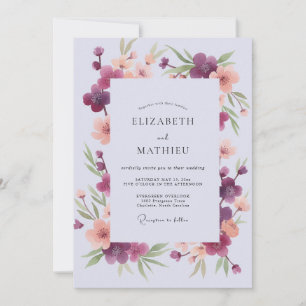 Invitation Mariage Fleur Sauvage Corail Prune