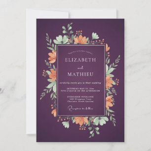 Invitation Mariage Fleur Sauvage Corail Rouge Prunier