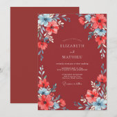 Invitation Mariage Fleur Sauvage Corail Rouille (Devant / Derrière)