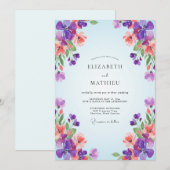 Invitation Mariage Fleur Sauvage Corail Violet (Devant / Derrière)