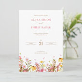 Invitation Mariage Fleur sauvage couleur rose et blanc (Debout devant)