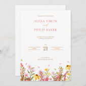 Invitation Mariage Fleur sauvage couleur rose et blanc (Devant / Derrière)