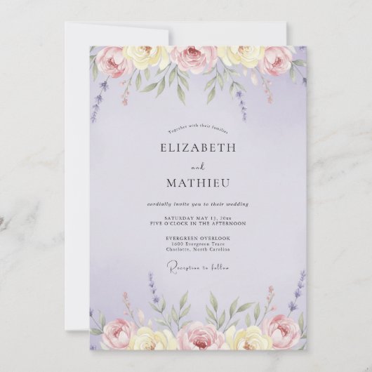 Invitation Mariage Fleur Sauvage Crème Améthyste (Devant)