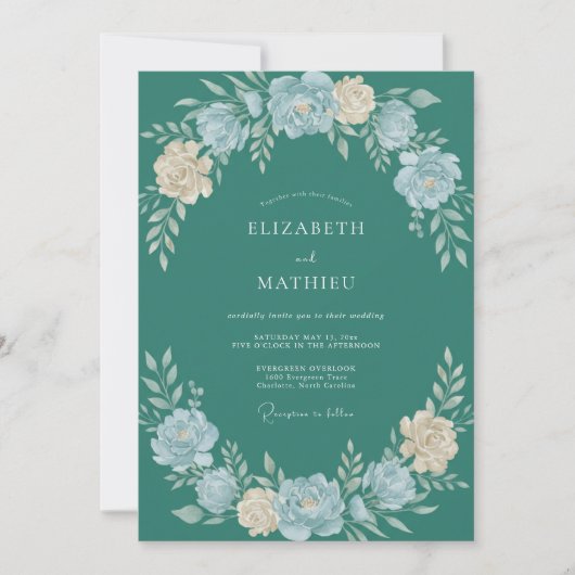 Invitation Mariage Fleur Sauvage Crème de Teal (Devant)