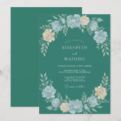 Invitation Mariage Fleur Sauvage Crème de Teal (Devant / Derrière)