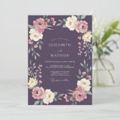 Invitation Mariage Fleur Sauvage Crème et Prune (Debout devant)