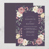 Invitation Mariage Fleur Sauvage Crème et Prune (Devant / Derrière)