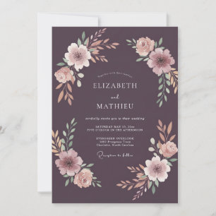 Invitation Mariage Fleur Sauvage Cuivre Prune