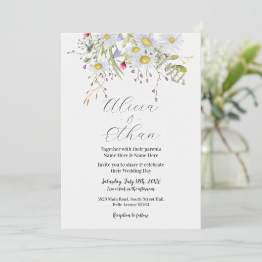 Invitation Mariage Fleur sauvage Daisy Stylish Spring (Debout devant)