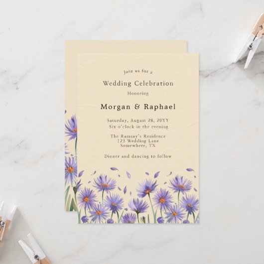 Invitation Mariage Fleur sauvage d'aquarelle Lavender Bloom (Devant/Arrière en situation)