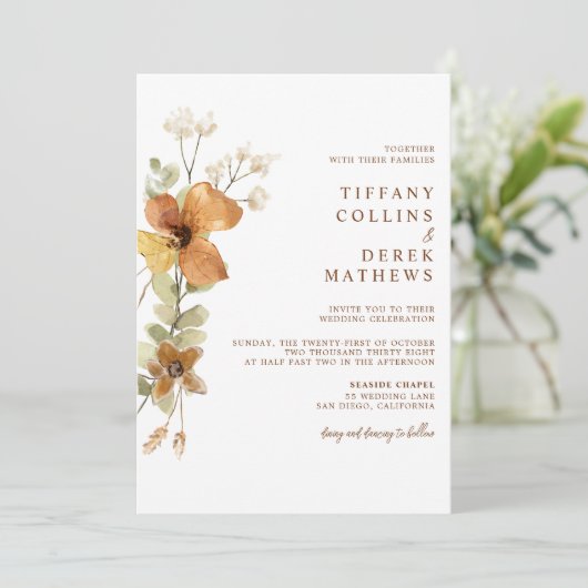 Invitation Mariage Fleur sauvage d'automne (Debout devant)