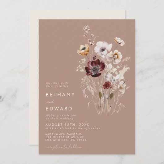 Invitation Mariage Fleur sauvage d'automne (Devant / Derrière)