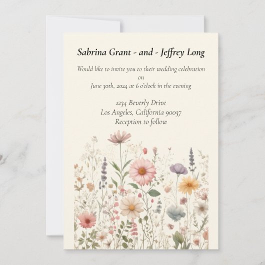 Invitation Mariage Fleur sauvage de charme (Devant)