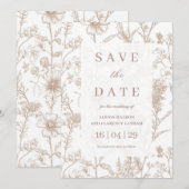 Invitation Mariage Fleur sauvage de Chinoiserie beige Enregis (Devant / Derrière)