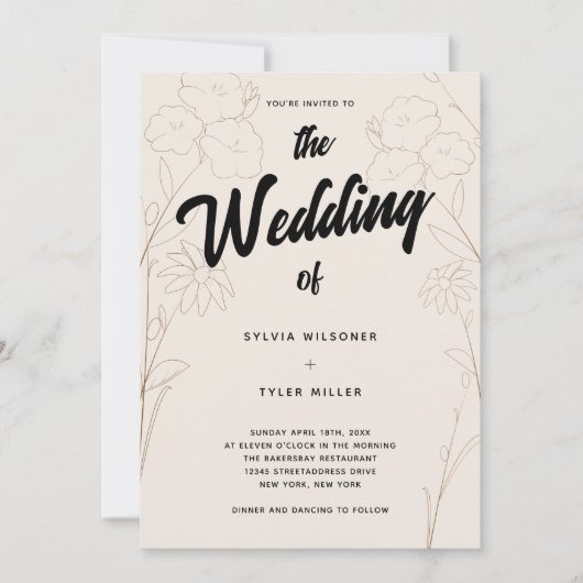 Invitation Mariage fleur sauvage de fleurs beige (Devant)