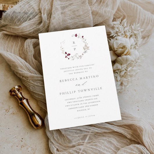 Invitation Mariage Fleur sauvage de la couronne florale Boho