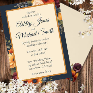 Invitation Mariage Fleur sauvage de la marine et de l'automne