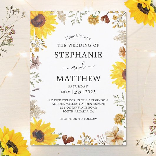 Invitation Mariage fleur sauvage de l'aquarelle botanique de 