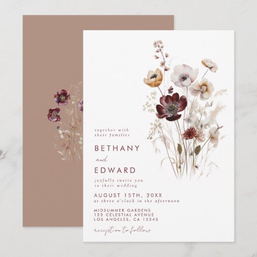 Invitation Mariage Fleur sauvage de l'automne Whimsical (Devant / Derrière)