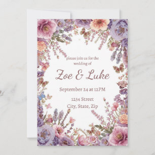 Invitation Mariage Fleur sauvage de lavande rose séché