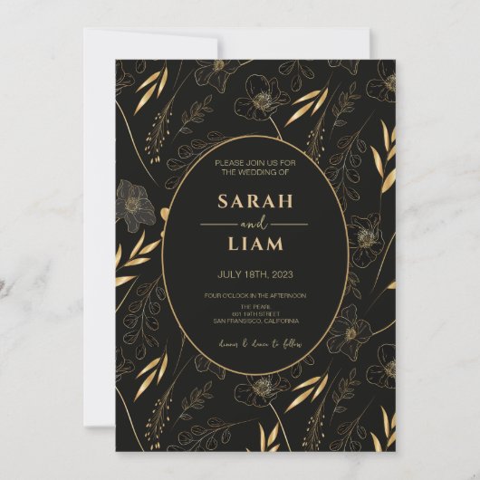 Invitation Mariage Fleur sauvage de luxe Black & Gold Anemone (Devant)
