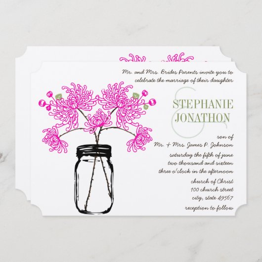 Invitation Mariage Fleur sauvage de mason rose chaud (Devant / Derrière)