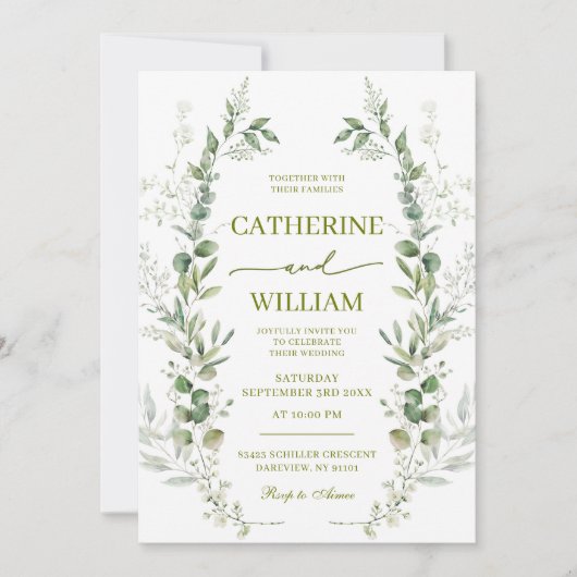 Invitation Mariage Fleur sauvage de verdure (Devant)