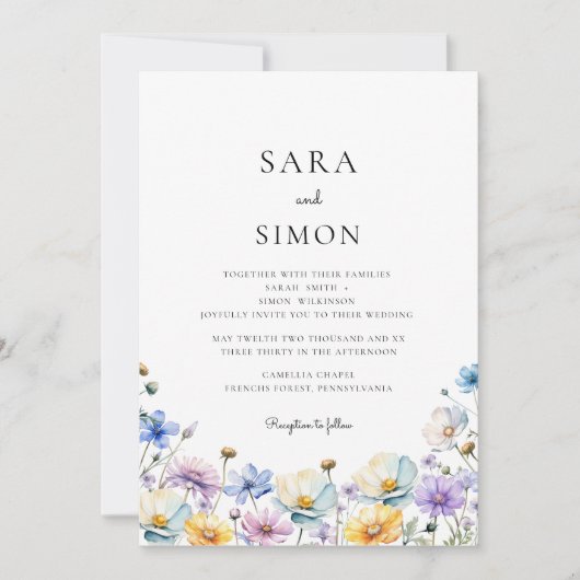 Invitation mariage fleur sauvage décontracté minimal moderne (Devant)