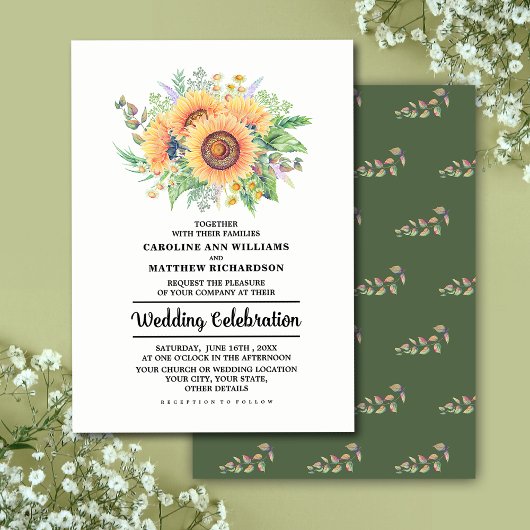 Invitation Mariage Fleur sauvage des tournesols rustiques