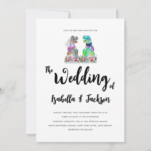 Invitation Mariage Fleur sauvage Dinosaur Bride et Groom Boho (Devant)