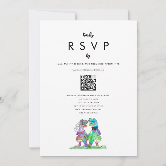 Invitation Mariage Fleur sauvage Dinosaur Bride et Groom Boho (Dos)