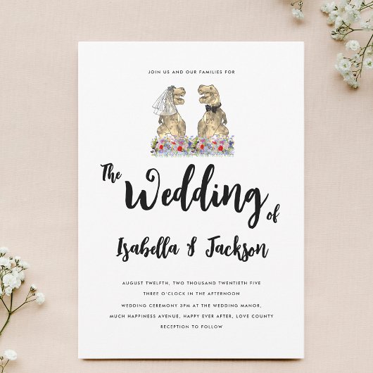 Invitation Mariage Fleur sauvage Dinosaur Bride et Groom Boho