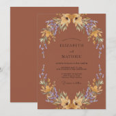 Invitation Mariage Fleur Sauvage Dorée Chaude Rouille (Devant / Derrière)