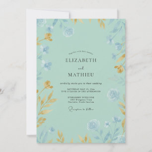 Invitation Mariage Fleur Sauvage Dorée Menthe