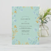 Invitation Mariage Fleur Sauvage Dorée Menthe (Debout devant)