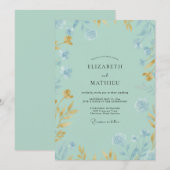 Invitation Mariage Fleur Sauvage Dorée Menthe (Devant / Derrière)