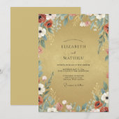 Invitation Mariage Fleur Sauvage Dorée Rouille (Devant / Derrière)