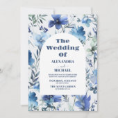 Invitation Mariage Fleur sauvage du périphérique couleur bleu (Devant)
