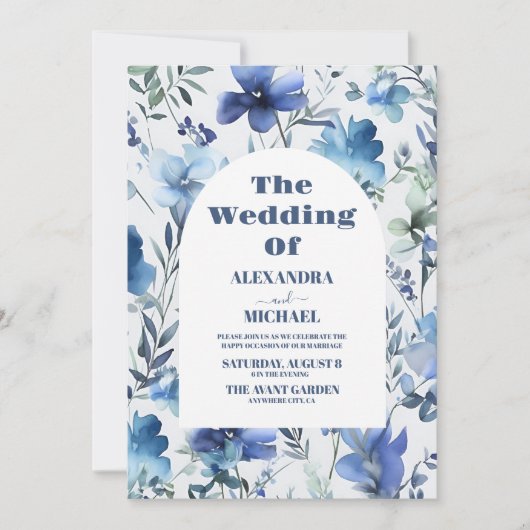Invitation Mariage Fleur sauvage du périphérique couleur bleu (Devant)