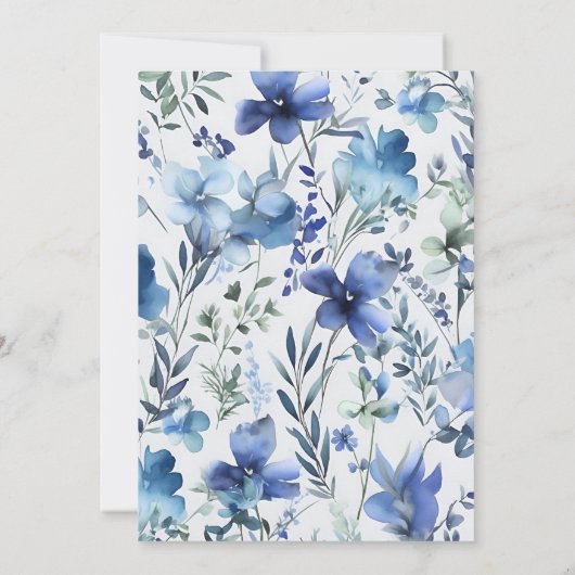 Invitation Mariage Fleur sauvage du périphérique couleur bleu (Dos)