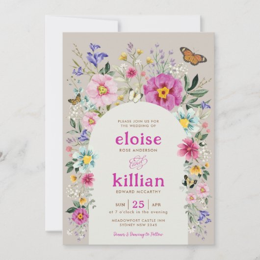 Invitation Mariage Fleur sauvage du printemps de Boho (Devant)