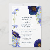 Invitation Mariage Fleur sauvage élégant bleu marine moderne (Devant)