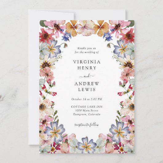 Invitation Mariage Fleur sauvage Elegant Boho (Devant)