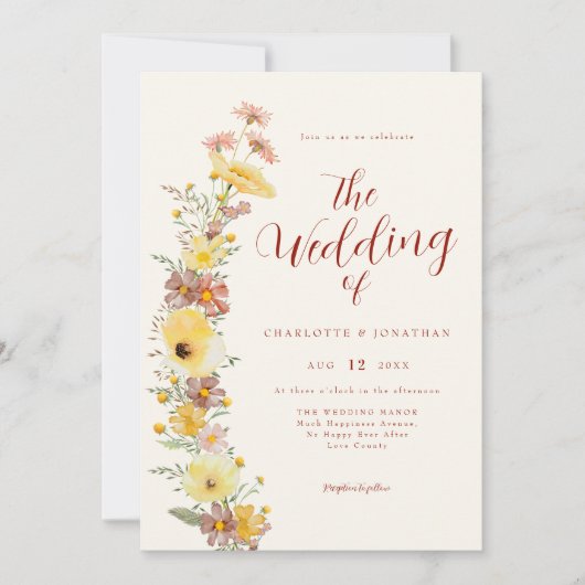 Invitation Mariage Fleur sauvage Elegant Boho (Devant)