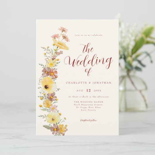 Invitation Mariage Fleur sauvage Elegant Boho (Debout devant)