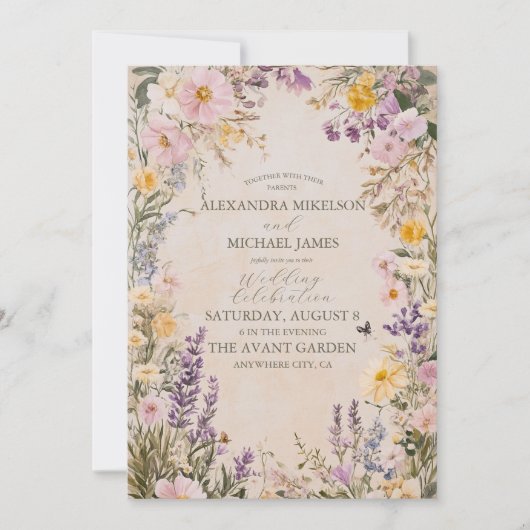 Invitation Mariage Fleur sauvage Elegant Boho (Devant)