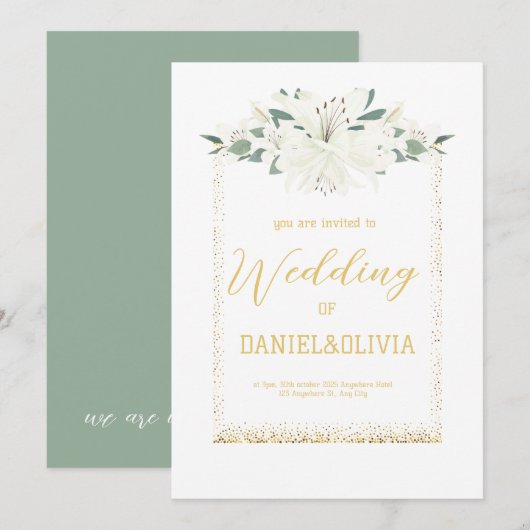 Invitation Mariage Fleur sauvage élégant Charm Green (Devant / Derrière)