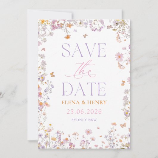 Invitation Mariage Fleur sauvage élégant Enregistrer la date (Devant)